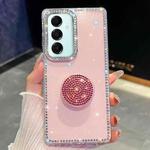 For Samsung Galaxy A17 5G Diamond Glitter Diamond Round Holder Phone Case(Light Pink)