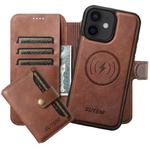 For iPhone 12 Suteni Q05S1 3-in-1 Detachable Wallet MagSafe Leather Phone Case(Brown)
