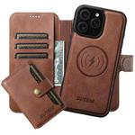For iPhone 12 Pro Max Suteni Q05S1 3-in-1 Detachable Wallet MagSafe Leather Phone Case(Brown)