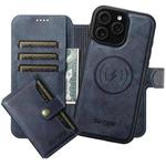 For iPhone 12 Pro Max Suteni Q05S1 3-in-1 Detachable Wallet MagSafe Leather Phone Case(Blue)