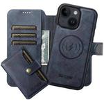 For iPhone 14 Plus Suteni Q05S1 3-in-1 Detachable Wallet MagSafe Leather Phone Case(Blue)