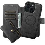 For iPhone 15 Plus Suteni Q05S1 3-in-1 Detachable Wallet MagSafe Leather Phone Case(Black)
