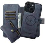 For iPhone 15 Plus Suteni Q05S1 3-in-1 Detachable Wallet MagSafe Leather Phone Case(Blue)
