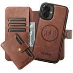 For iPhone 16 Suteni Q05S1 3-in-1 Detachable Wallet MagSafe Leather Phone Case(Brown)