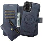 For iPhone 16 Suteni Q05S1 3-in-1 Detachable Wallet MagSafe Leather Phone Case(Blue)