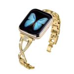 For Apple Watch 46mm / 49mm / 45mm / 44mm Crossed Diamond Zinc Alloy Watch Band(Gold)