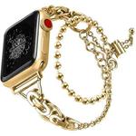 For Apple Watch 46mm / 49mm / 45mm / 44mm Double Circle Beaded Chain Zinc Alloy Watch Band(Gold)