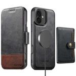 For iPhone 16 Suteni Q06S1 3-in-1 Splicing Detachable Wallet MagSafe Leather Phone Case(Black)