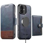 For iPhone 16 Suteni Q06S1 3-in-1 Splicing Detachable Wallet MagSafe Leather Phone Case(Blue)