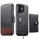 For iPhone 12 Suteni Q06S1 3-in-1 Splicing Detachable Wallet MagSafe Leather Phone Case(Black)