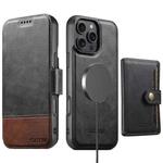 For iPhone 12 Pro Max Suteni Q06S1 3-in-1 Splicing Detachable Wallet MagSafe Leather Phone Case(Black)