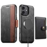 For iPhone 16 Suteni Q07S1 3-in-1 Detachable Wallet MagSafe Splicing Leather Phone Case(Black)