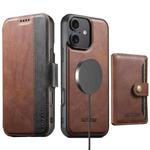 For iPhone 16 Suteni Q07S1 3-in-1 Detachable Wallet MagSafe Splicing Leather Phone Case(Brown)
