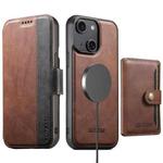 For iPhone 15 Plus Suteni Q07S1 3-in-1 Detachable Wallet MagSafe Splicing Leather Phone Case(Brown)