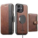 For iPhone 12 Suteni Q07S1 3-in-1 Detachable Wallet MagSafe Splicing Leather Phone Case(Brown)