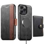 For iPhone 12 Pro Max Suteni Q07S1 3-in-1 Detachable Wallet MagSafe Splicing Leather Phone Case(Black)