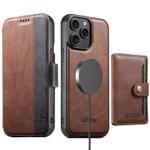 For iPhone 12 Pro Max Suteni Q07S1 3-in-1 Detachable Wallet MagSafe Splicing Leather Phone Case(Brown)