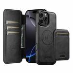 For iPhone 16 Pro Max Suteni Q05S2 3-in-1 Detachable Vertical Flip Wallet MagSafe Leather Phone Case(Black)