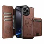 For iPhone 16 Pro Max Suteni Q05S2 3-in-1 Detachable Vertical Flip Wallet MagSafe Leather Phone Case(Brown)
