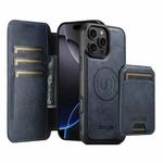 For iPhone 16 Pro Max Suteni Q05S2 3-in-1 Detachable Vertical Flip Wallet MagSafe Leather Phone Case(Blue)