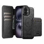 For iPhone 16 Suteni Q05S2 3-in-1 Detachable Vertical Flip Wallet MagSafe Leather Phone Case(Black)