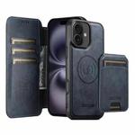 For iPhone 16 Suteni Q05S2 3-in-1 Detachable Vertical Flip Wallet MagSafe Leather Phone Case(Blue)