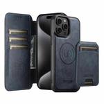 For iPhone 15 Pro Suteni Q05S2 3-in-1 Detachable Vertical Flip Wallet MagSafe Leather Phone Case(Blue)
