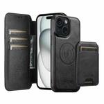 For iPhone 15 Plus Suteni Q05S2 3-in-1 Detachable Vertical Flip Wallet MagSafe Leather Phone Case(Black)