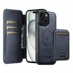For iPhone 15 Plus Suteni Q05S2 3-in-1 Detachable Vertical Flip Wallet MagSafe Leather Phone Case(Blue)