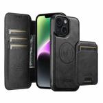 For iPhone 14 Suteni Q05S2 3-in-1 Detachable Vertical Flip Wallet MagSafe Leather Phone Case(Black)