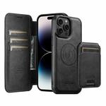 For iPhone 14 Pro Max Suteni Q05S2 3-in-1 Detachable Vertical Flip Wallet MagSafe Leather Phone Case(Black)