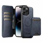 For iPhone 14 Pro Max Suteni Q05S2 3-in-1 Detachable Vertical Flip Wallet MagSafe Leather Phone Case(Blue)