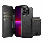 For iPhone 13 Pro Suteni Q05S2 3-in-1 Detachable Vertical Flip Wallet MagSafe Leather Phone Case(Black)
