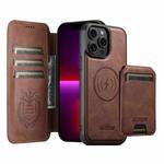 For iPhone 13 Pro Suteni Q05S2 3-in-1 Detachable Vertical Flip Wallet MagSafe Leather Phone Case(Brown)