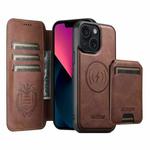 For iPhone 13 Suteni Q05S2 3-in-1 Detachable Vertical Flip Wallet MagSafe Leather Phone Case(Brown)