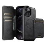 For iPhone 12 Pro Max Suteni Q05S2 3-in-1 Detachable Vertical Flip Wallet MagSafe Leather Phone Case(Black)