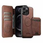 For iPhone 12 Pro Max Suteni Q05S2 3-in-1 Detachable Vertical Flip Wallet MagSafe Leather Phone Case(Brown)