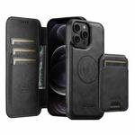 For iPhone 12 Pro Suteni Q05S2 3-in-1 Detachable Vertical Flip Wallet MagSafe Leather Phone Case(Black)