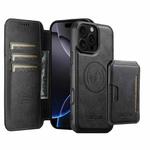 For iPhone 16 Pro Max Suteni Q05S3 3-in-1 Detachable Vertical Flip Wallet MagSafe Leather Phone Case(Black)