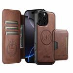 For iPhone 16 Pro Max Suteni Q05S3 3-in-1 Detachable Vertical Flip Wallet MagSafe Leather Phone Case(Brown)
