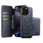 For iPhone 16 Pro Max Suteni Q05S3 3-in-1 Detachable Vertical Flip Wallet MagSafe Leather Phone Case(Blue)