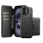 For iPhone 16 Suteni Q05S3 3-in-1 Detachable Vertical Flip Wallet MagSafe Leather Phone Case(Black)