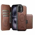 For iPhone 16 Suteni Q05S3 3-in-1 Detachable Vertical Flip Wallet MagSafe Leather Phone Case(Brown)