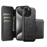 For iPhone 15 Pro Max Suteni Q05S3 3-in-1 Detachable Vertical Flip Wallet MagSafe Leather Phone Case(Black)