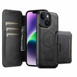 For iPhone 14 Plus Suteni Q05S3 3-in-1 Detachable Vertical Flip Wallet MagSafe Leather Phone Case(Black)