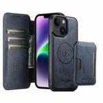 For iPhone 14 Plus Suteni Q05S3 3-in-1 Detachable Vertical Flip Wallet MagSafe Leather Phone Case(Blue)