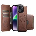 For iPhone 14 Suteni Q05S3 3-in-1 Detachable Vertical Flip Wallet MagSafe Leather Phone Case(Brown)