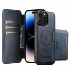 For iPhone 14 Pro Max Suteni Q05S3 3-in-1 Detachable Vertical Flip Wallet MagSafe Leather Phone Case(Blue)
