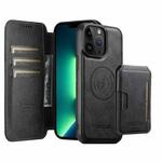 For iPhone 13 Pro Max Suteni Q05S3 3-in-1 Detachable Vertical Flip Wallet MagSafe Leather Phone Case(Black)