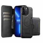 For iPhone 13 Pro Suteni Q05S3 3-in-1 Detachable Vertical Flip Wallet MagSafe Leather Phone Case(Black)